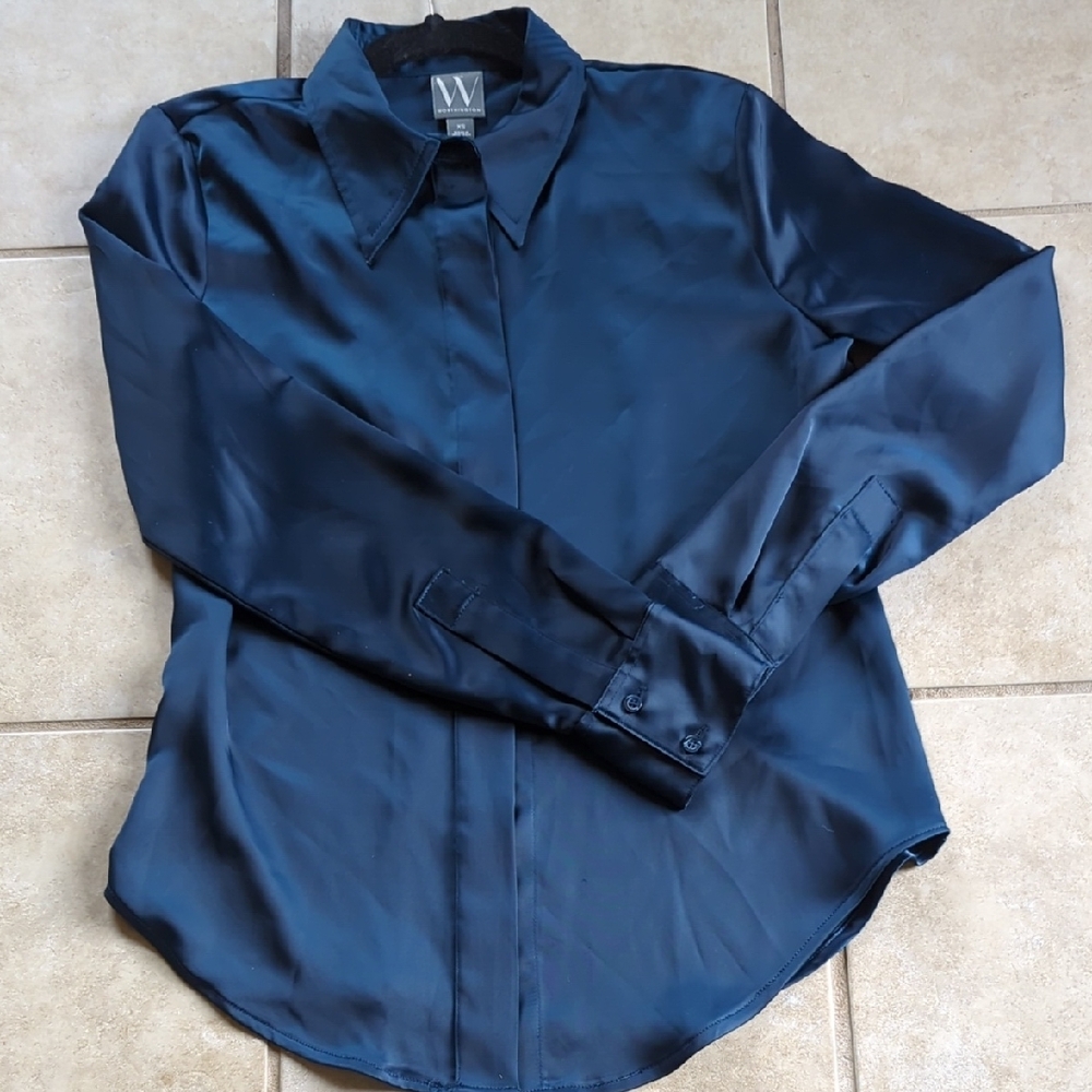 Elegant Navy Blue Satin Blouse